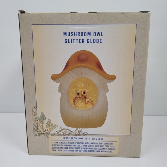 Cracker Barrel Mushroom Owl Glitter Globe NIB - Picture 1 of 12